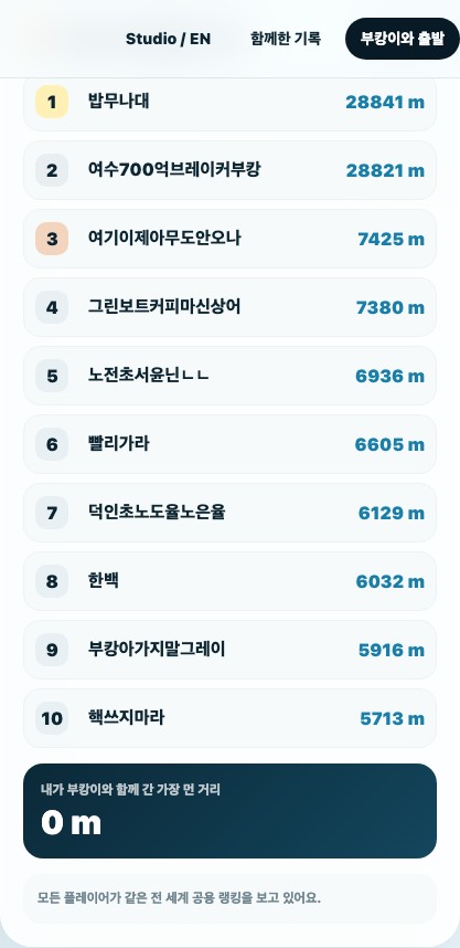 부캉이 플레이어 기록과 공통 랭킹